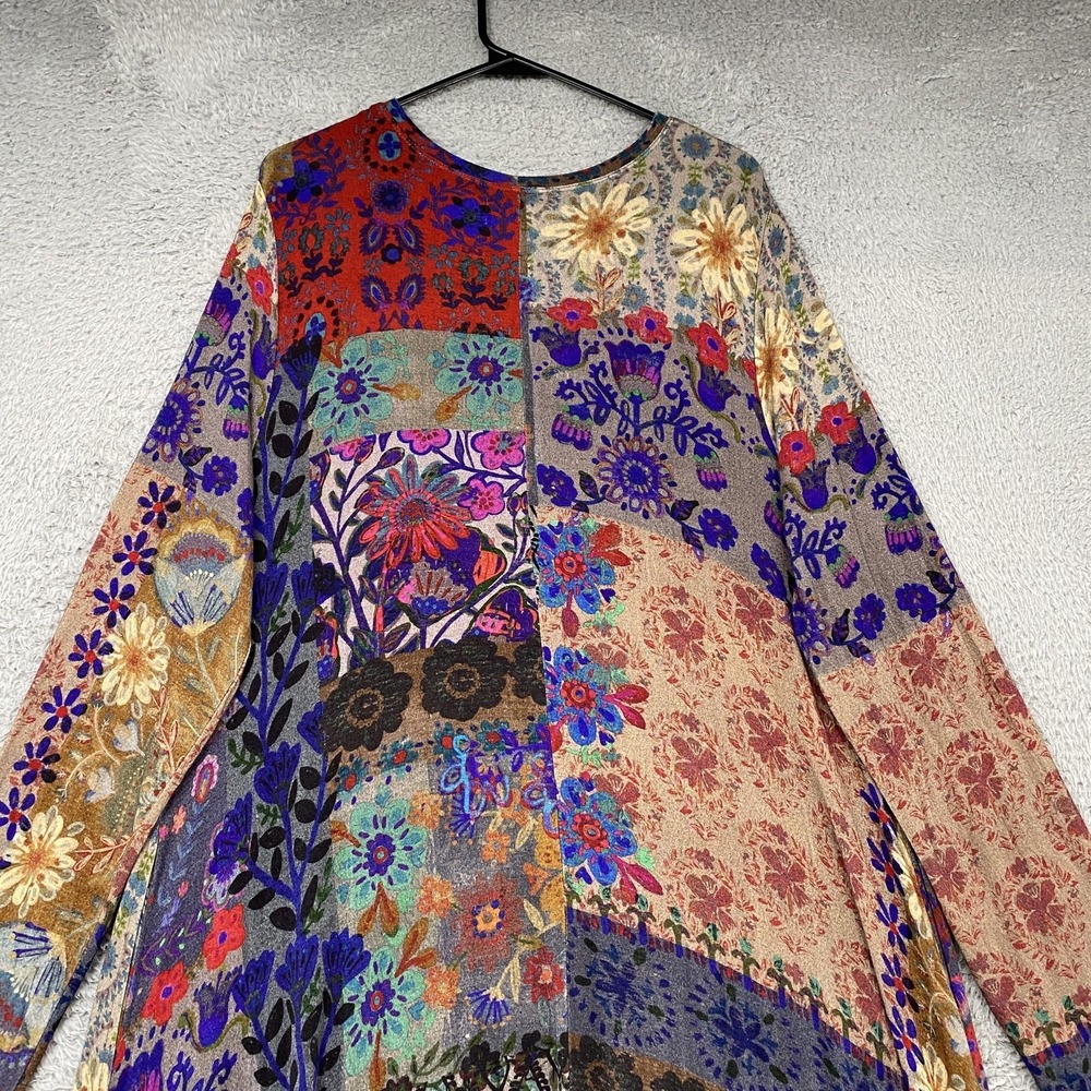 Natural Life Maxi Dress Womens XL Patchwork Floral Boho Jersey Long Sleeve - Picture 11 of 13